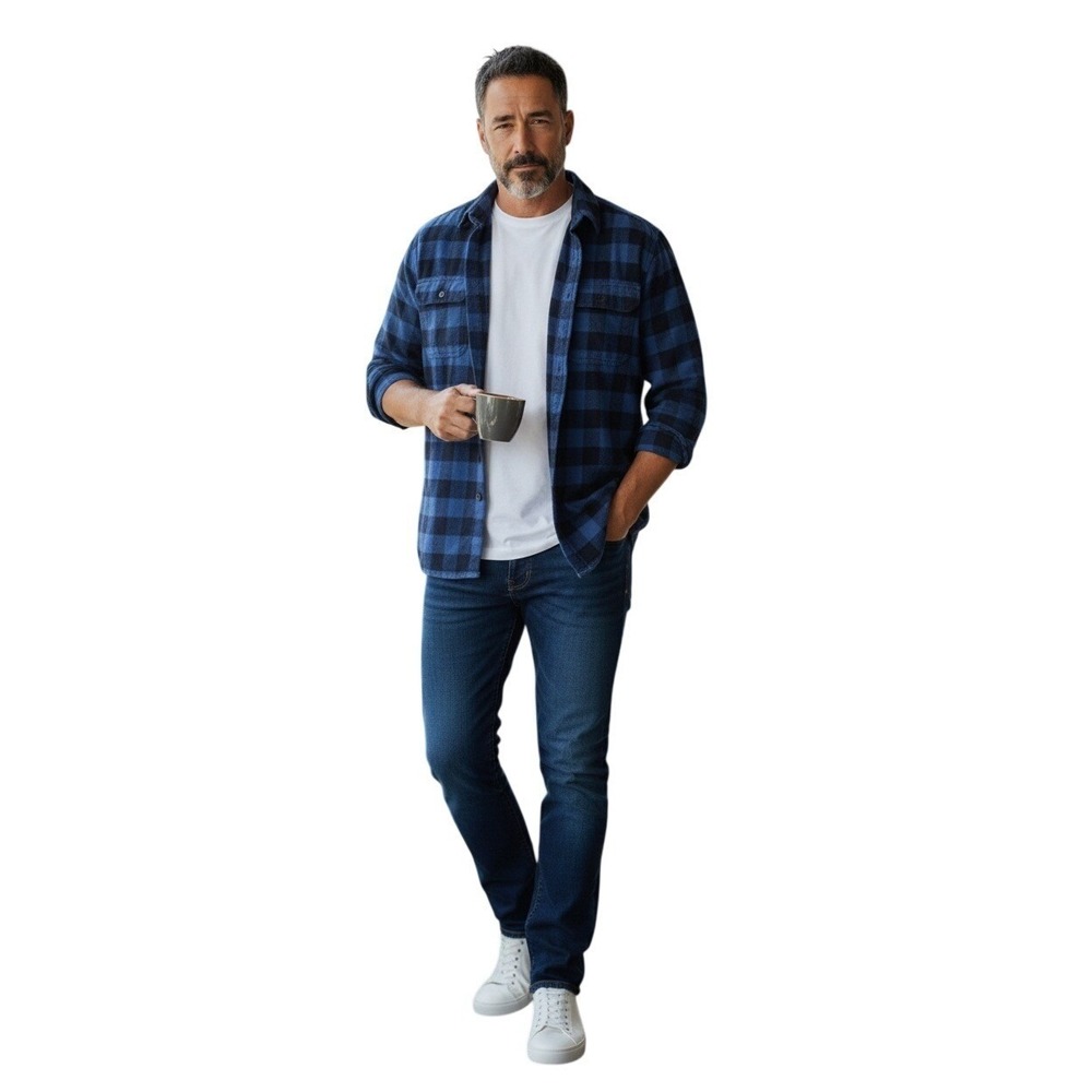 Jachs NY Cozy 100% Cotton Blue Plaid Flannel Shirt Button Up Long Sleeve Mens M
